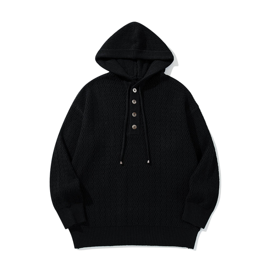 Unisex Structured Hooded Knit Sweater with Henley Button Placket Mune Fashion