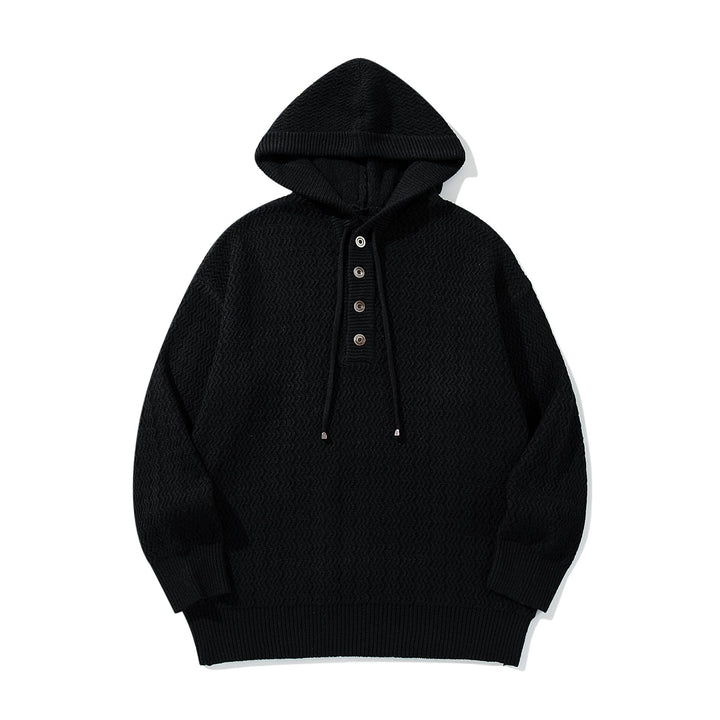 Unisex Structured Hooded Knit Sweater with Henley Button Placket Mune Fashion