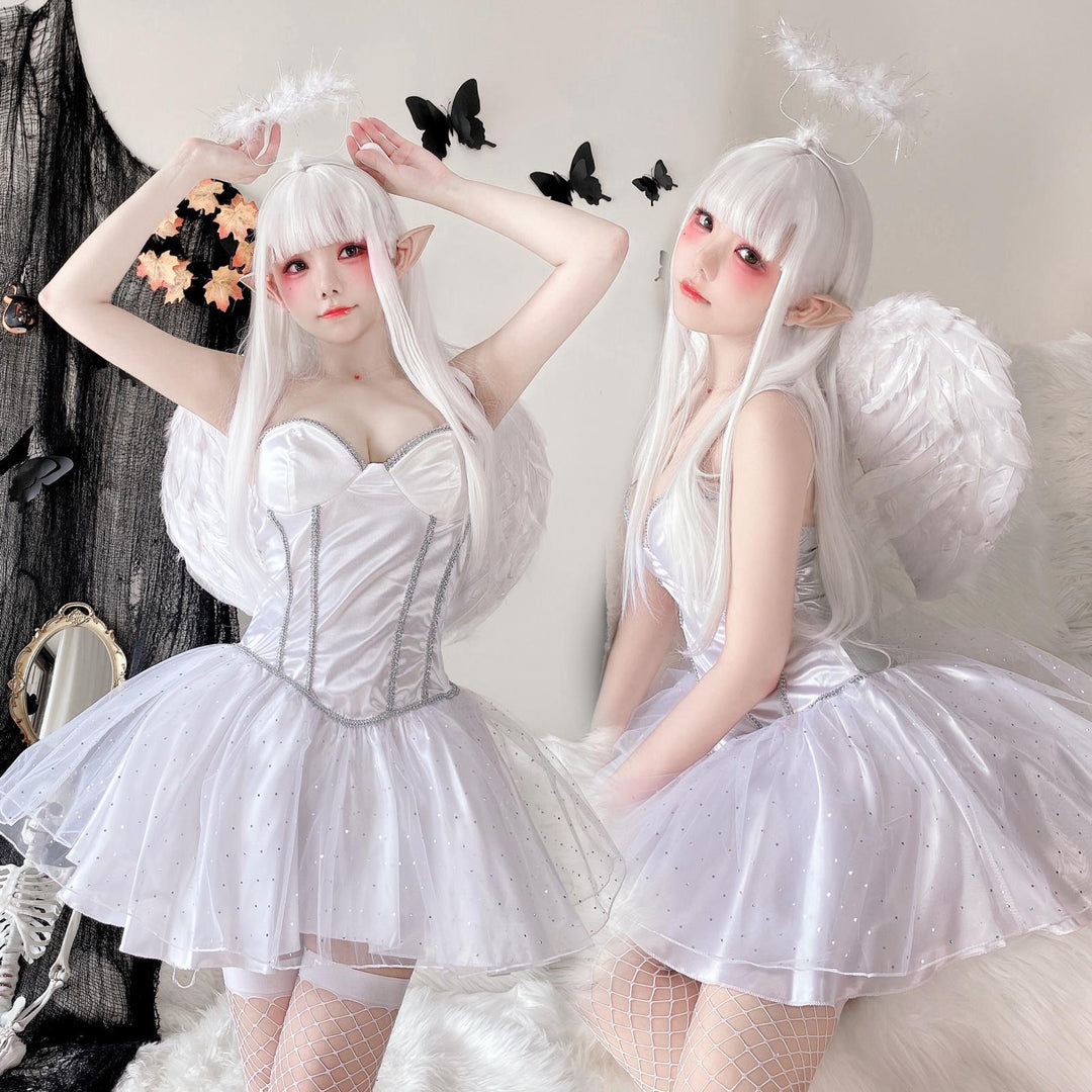 Women's Fantasy Angel Costume with Transparent Tulle Skirt and Sparkling Accents Mune Fashion