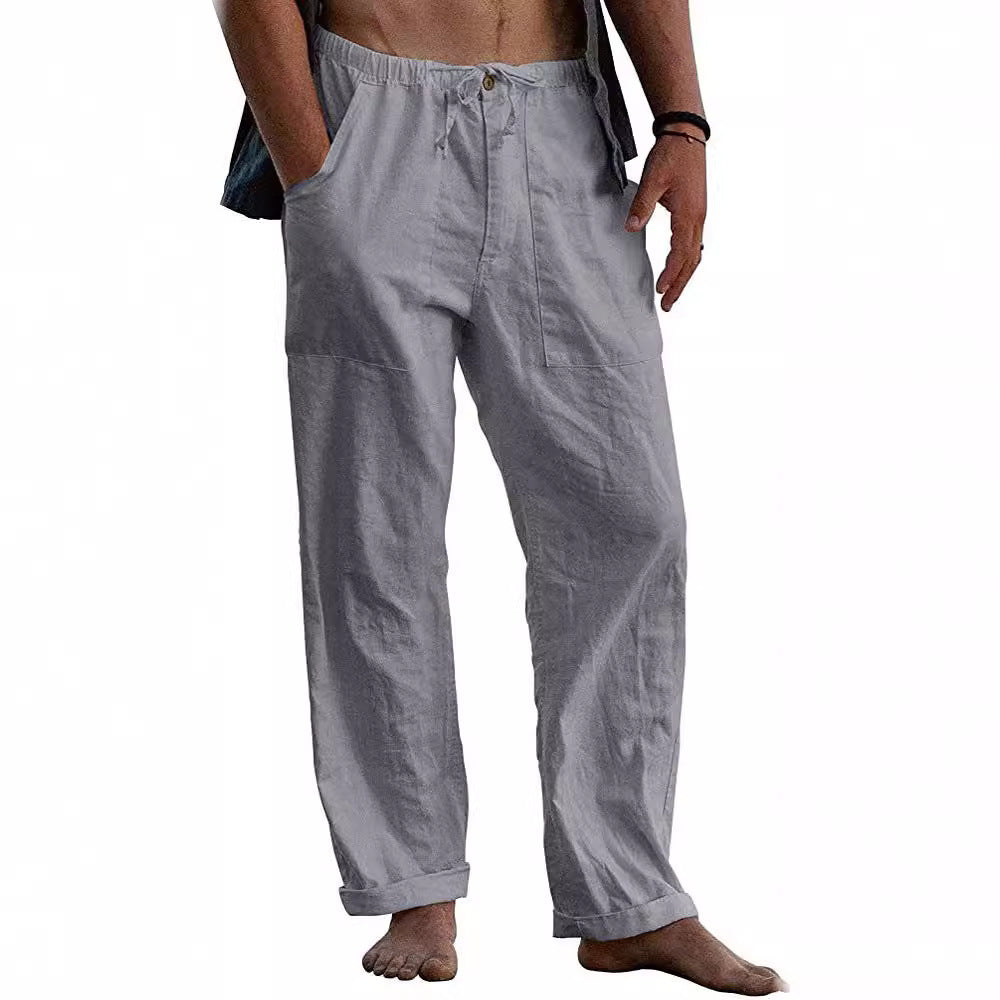 Men's light linen pants with elastic waistband and straight cut Mune Fashion