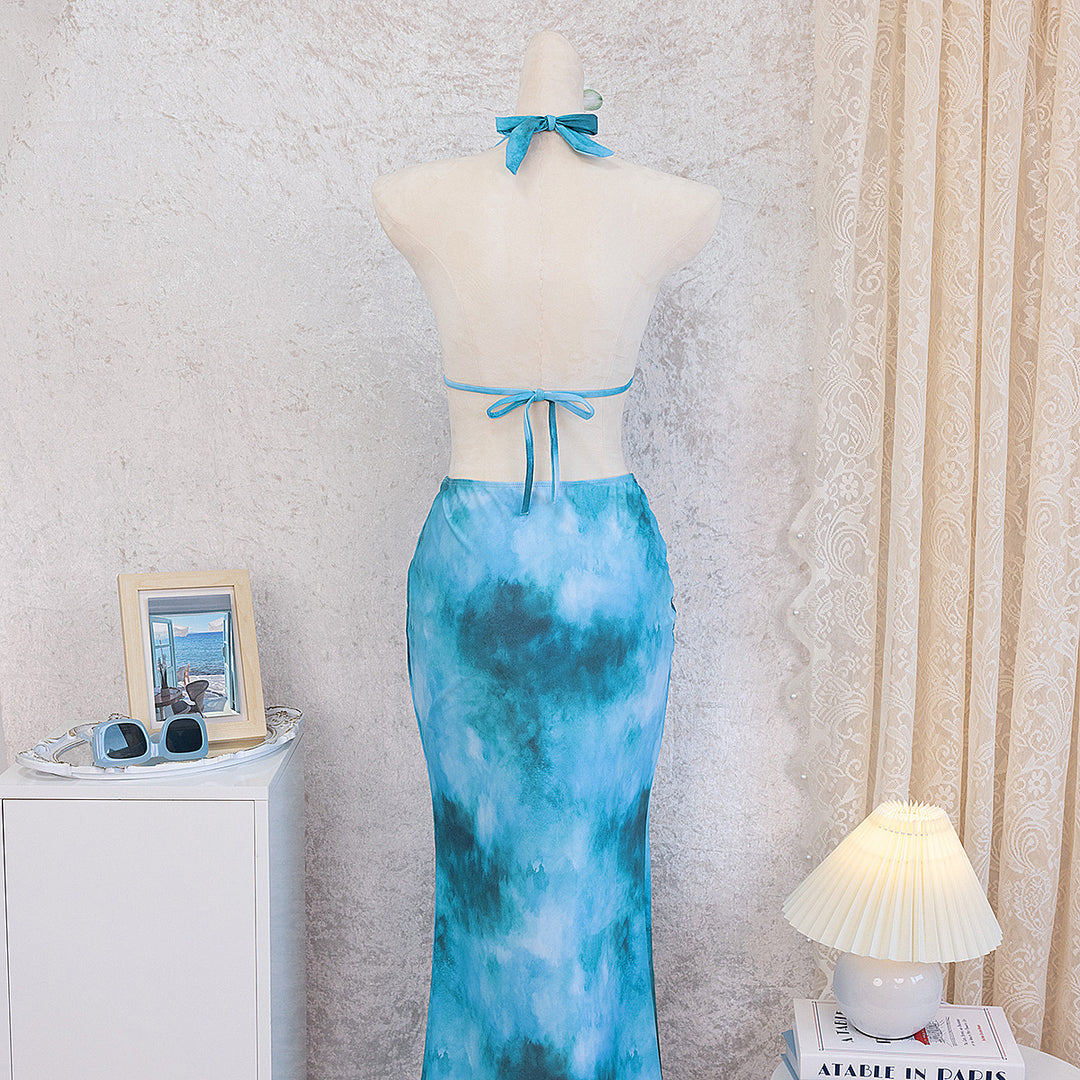 Women Elegant Beach Dress with Deep Back Neckline Mune Fashion