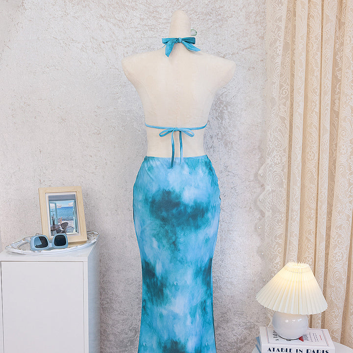Women Elegant Beach Dress with Deep Back Neckline Mune Fashion