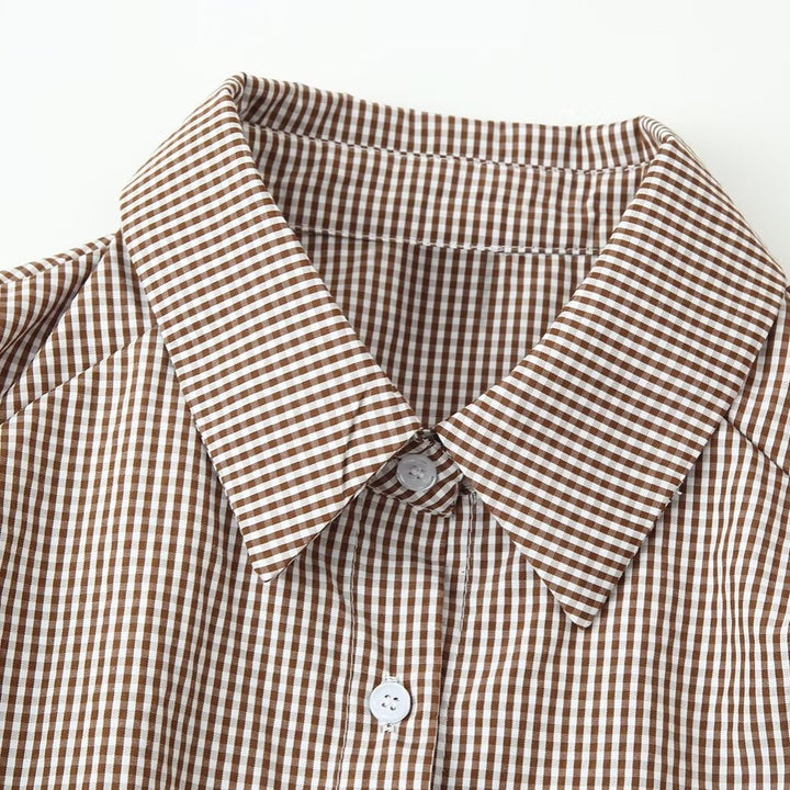 Women Tailored Shirt Dress with Check Pattern and Tied Belt Mune Fashion