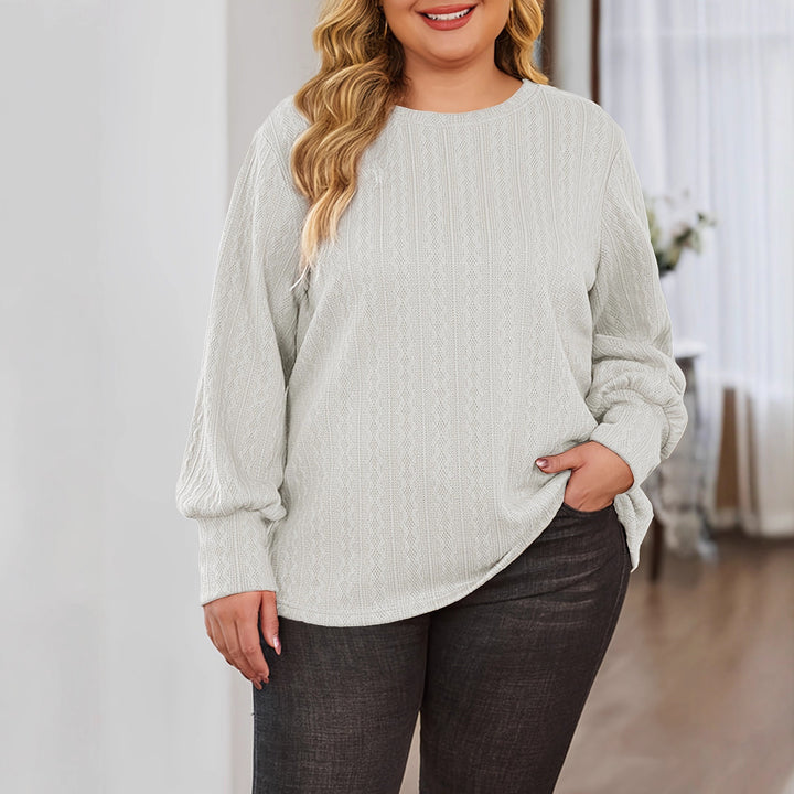 Women Textured Oversized Knit Sweater with Round Neck and Balloon Sleeves Mune Fashion