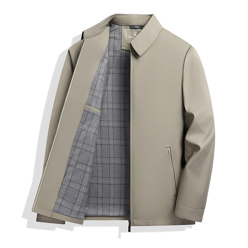 Men's Lightweight Transition Jacket with Shirt Collar, Zipper and Checked Lining Mune Fashion