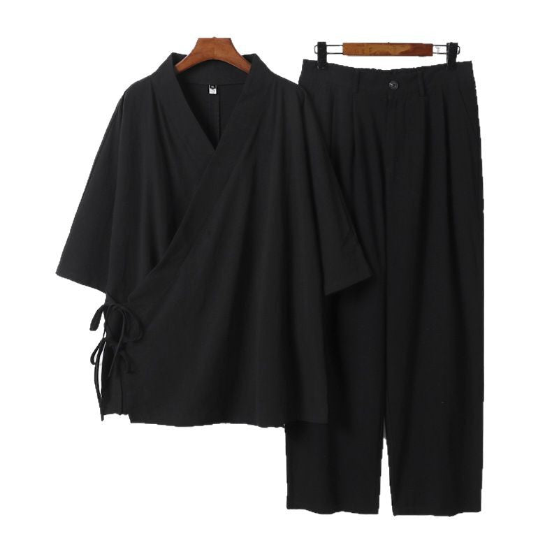Unisex Kimono-Leisure-Set with Wrap Top and Elastic Waist Pants Mune Fashion