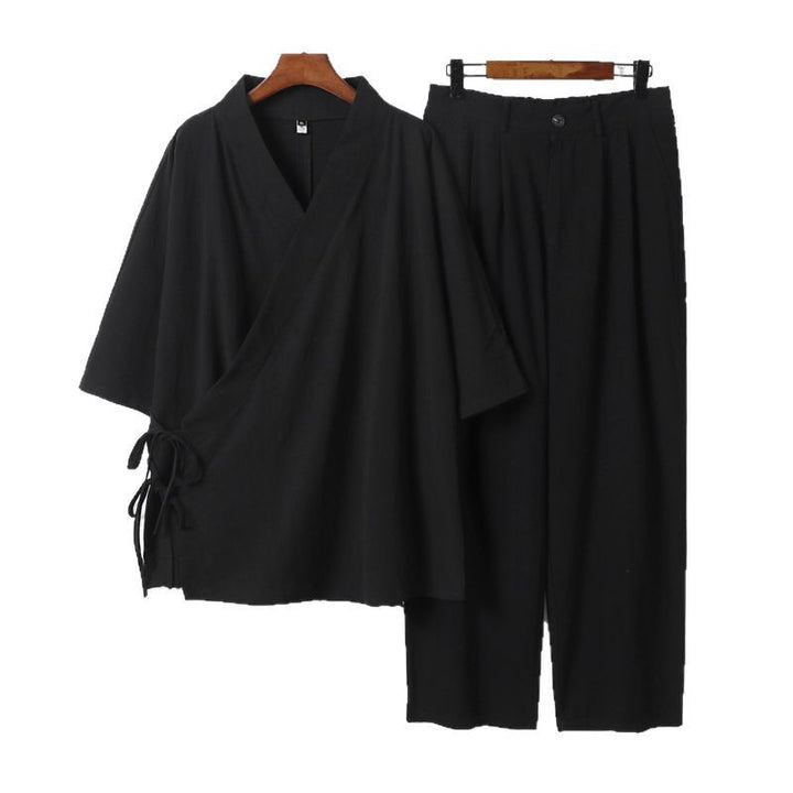 Unisex Kimono-Leisure-Set with Wrap Top and Elastic Waist Pants Mune Fashion
