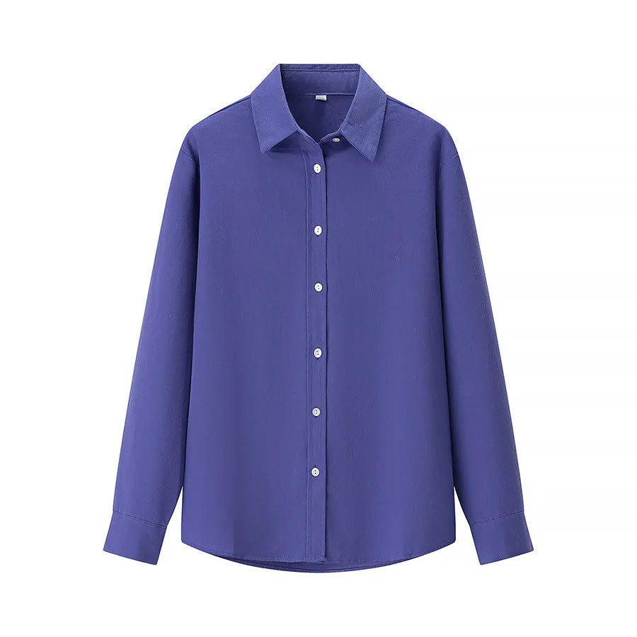 Women's casual oversized boyfriend shirt with shirt collar, concealed button placket, and rounded hem Mune Fashion