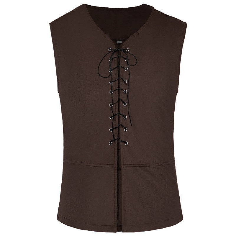 Unisex sleeveless lacing vest in historic LARP design with hidden zipper and metal eyelets Mune Fashion