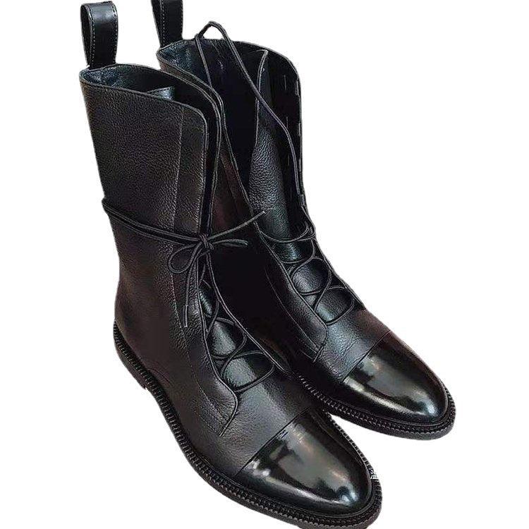 Women's elegant lace-up boots with cap toes, decorated lacing detail, and practical pull loops Mune Fashion