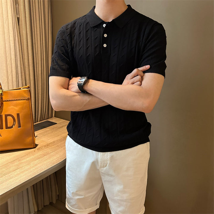 Men's Elegant Knitted Polo Shirt with Rib Structure Mune Fashion