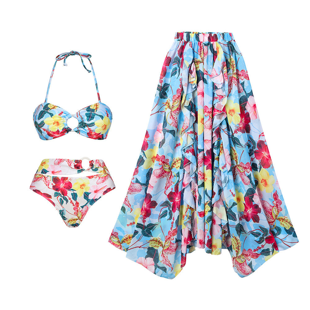 Women Bikini with Ruffles and Matching Maxi Skirt Mune Fashion