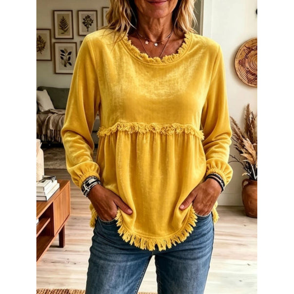 Women's Playful Fringe Tunic with Empire Seam and Side Pockets Mune Fashion