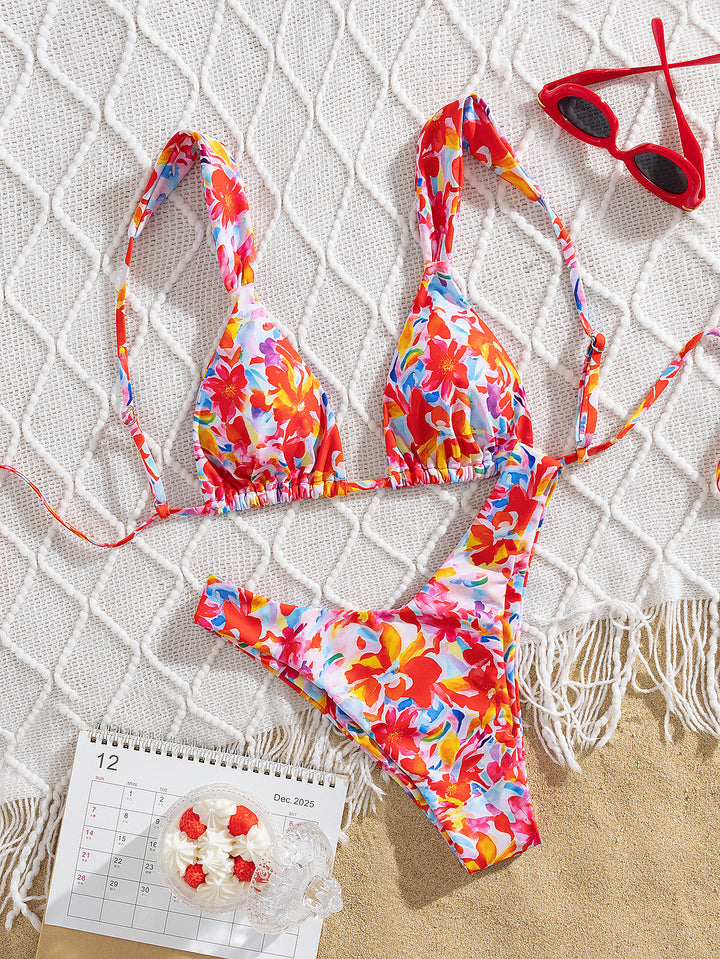 Women's triangle bikini with colorful flower design and adjustable straps Mune Fashion