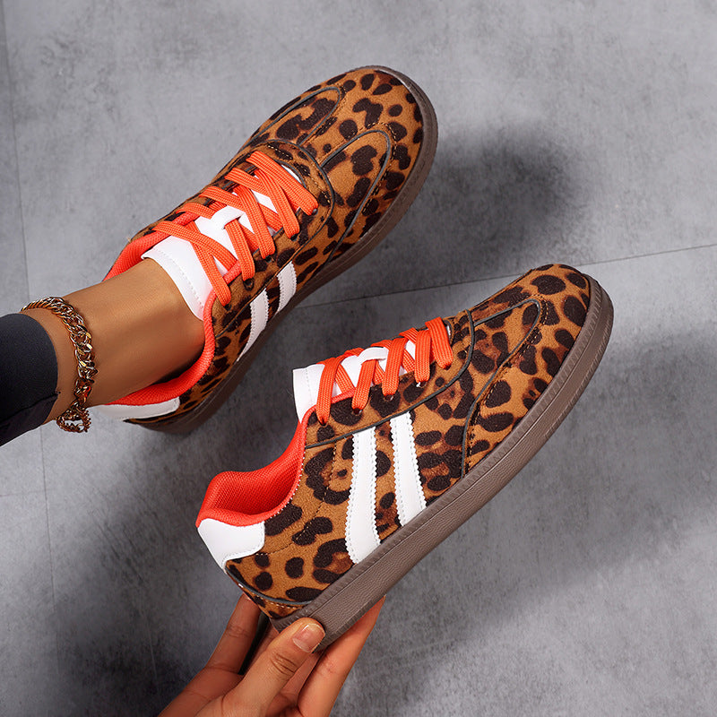 Ladies Leopard Print Suede Look Sneakers with Ergonomic Padded Sole and Non-Slip Rubber Sole Mune Fashion