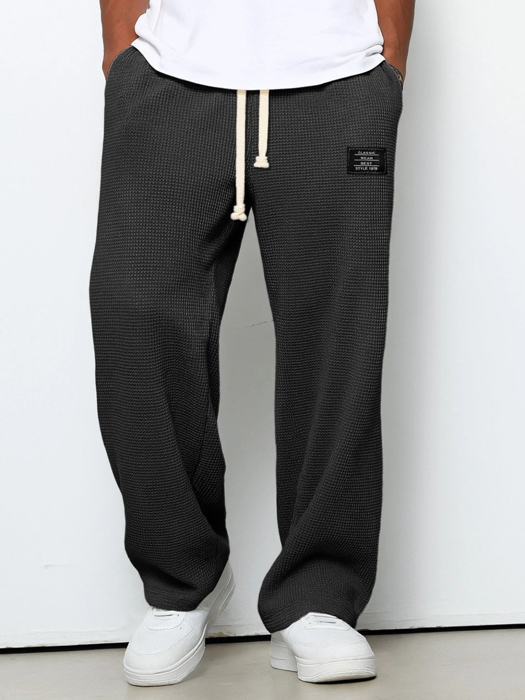 Men's casual waffle knit lounge pants with drawstring and straight cut Mune Fashion