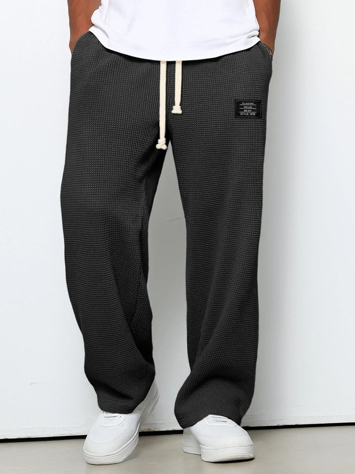 Men's casual waffle knit lounge pants with drawstring and straight cut Mune Fashion