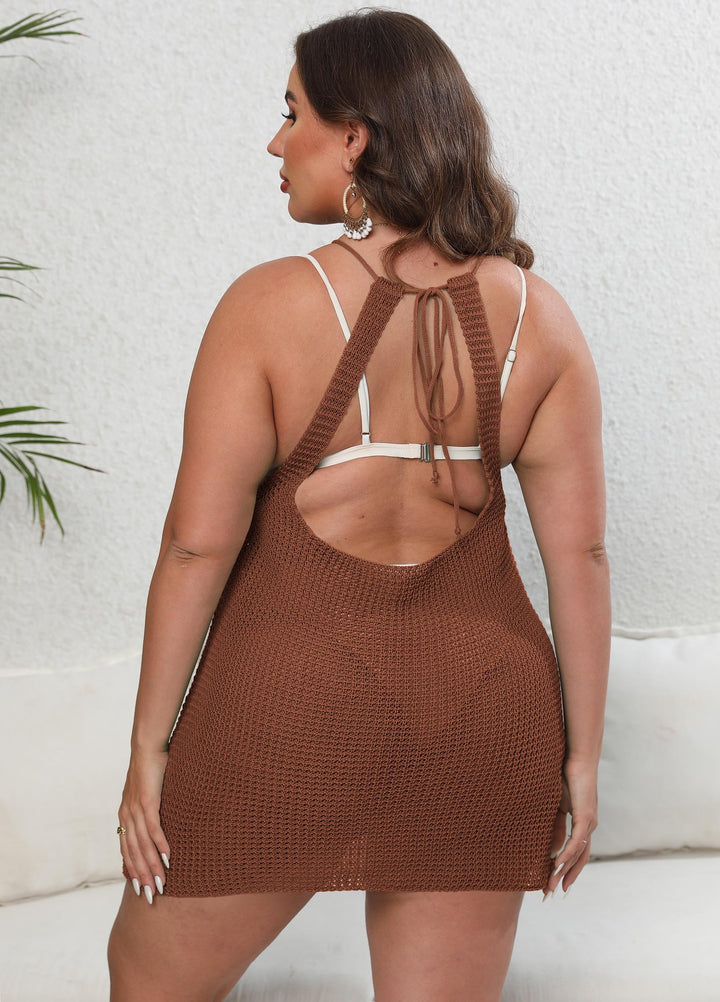 Women's crocheted beach cover-up with deep back neckline Mune Fashion