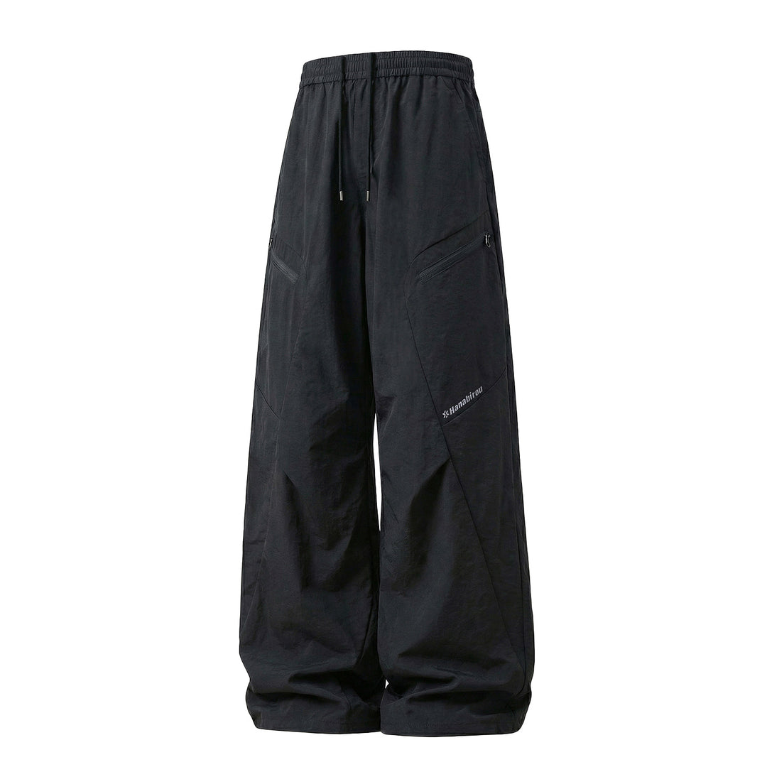 Unisex Wide Technical Cargo Pants with Drawstring Waistband and Zipper Pockets Mune Fashion