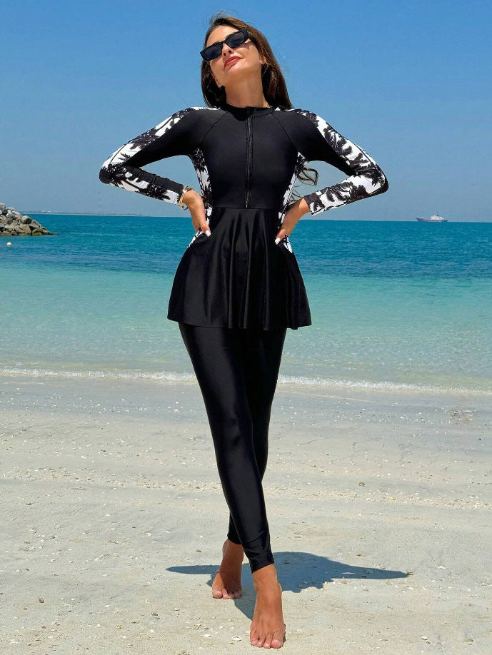 Women's Fashionable UV Protection Surf Suit with Peplum Design Mune Fashion