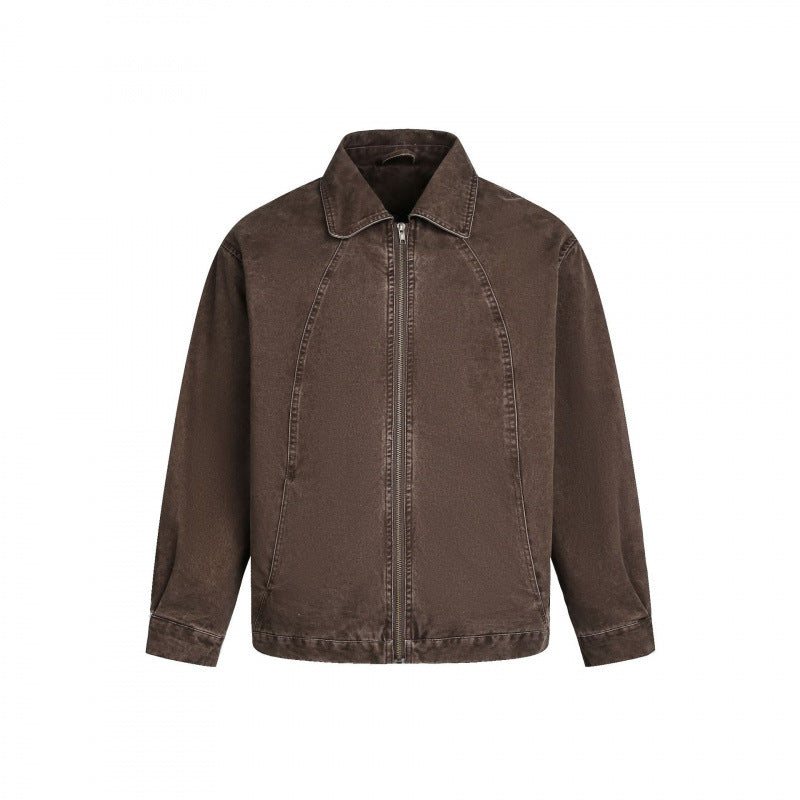 Men's Oversized Canvas Jacket with Shirt Collar, Raglan Seams and Full-length Zipper Mune Fashion