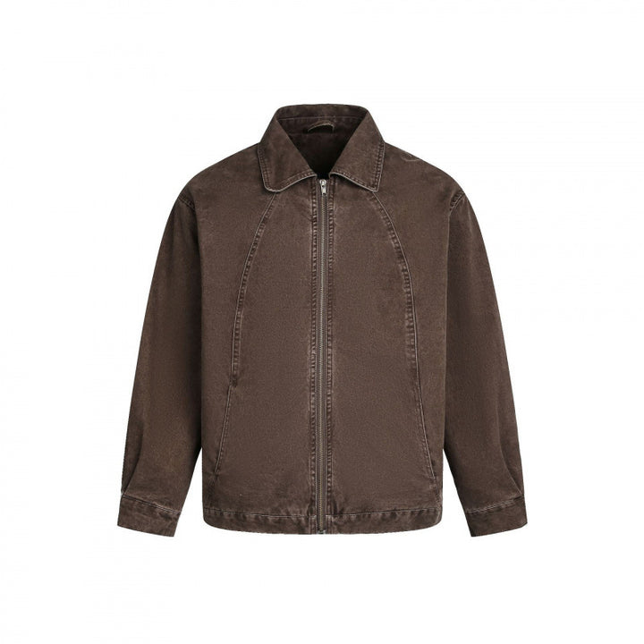 Men's Oversized Canvas Jacket with Shirt Collar, Raglan Seams and Full-length Zipper Mune Fashion