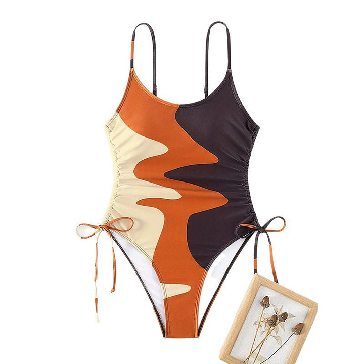 Women's one-piece swimsuit with asymmetric pattern and adjustable tie Mune Fashion