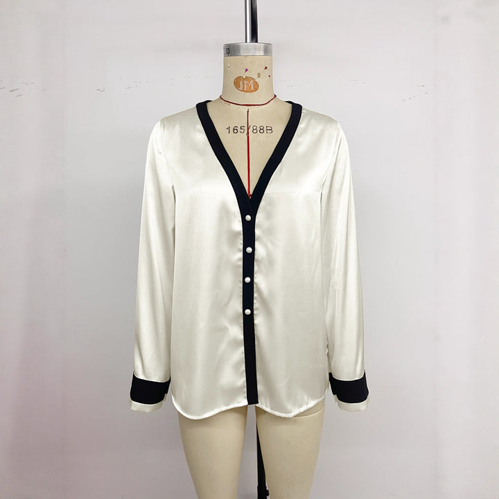Women Elegant Blouse with Contrast Edges Mune Fashion
