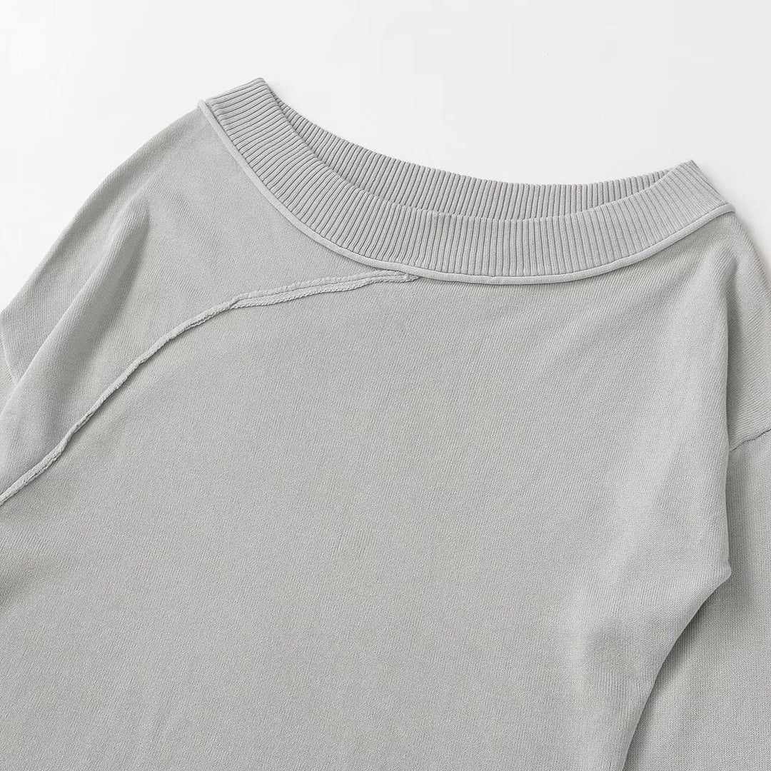 Women's Asymmetric Fine Knit Long Sleeve with Wide Boat Neck Mune Fashion