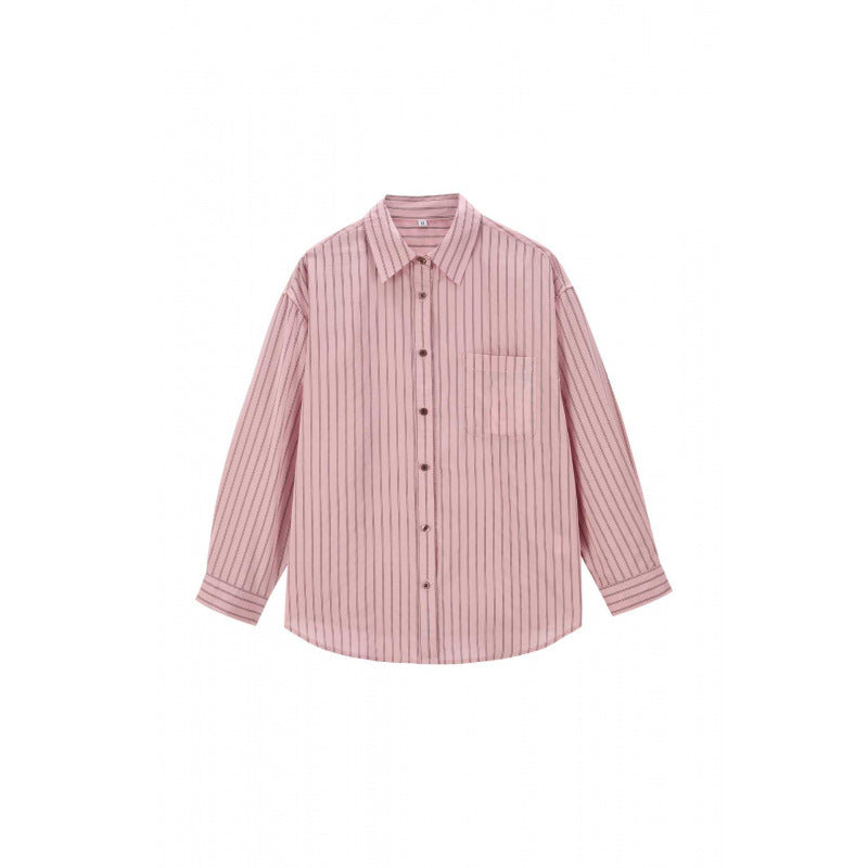 Women's Wide Oversize Shirt with Fine Pinstripes, Kent Collar and Chest Pocket Mune Fashion