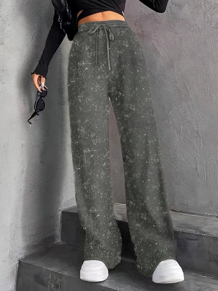 Women's wide knit pants with high-waisted waistband and drawstring Mune Fashion
