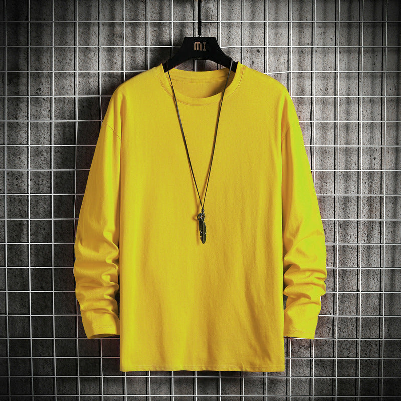 Men's Casual Cotton Basic Long Sleeve Shirt with Round Neck, Relaxed Fit and Reinforced Hem Processing Mune Fashion