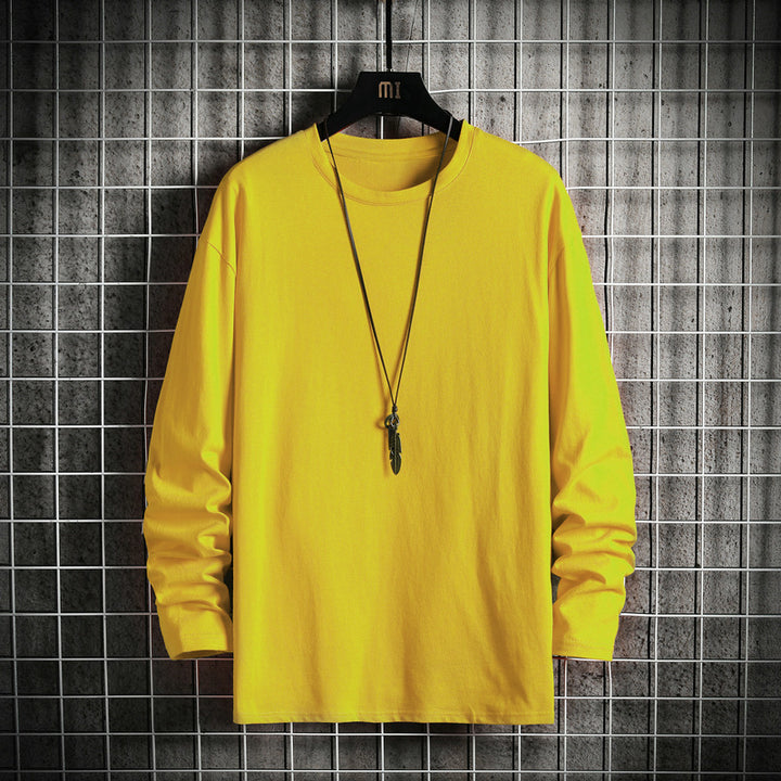 Men's Casual Cotton Basic Long Sleeve Shirt with Round Neck, Relaxed Fit and Reinforced Hem Processing Mune Fashion