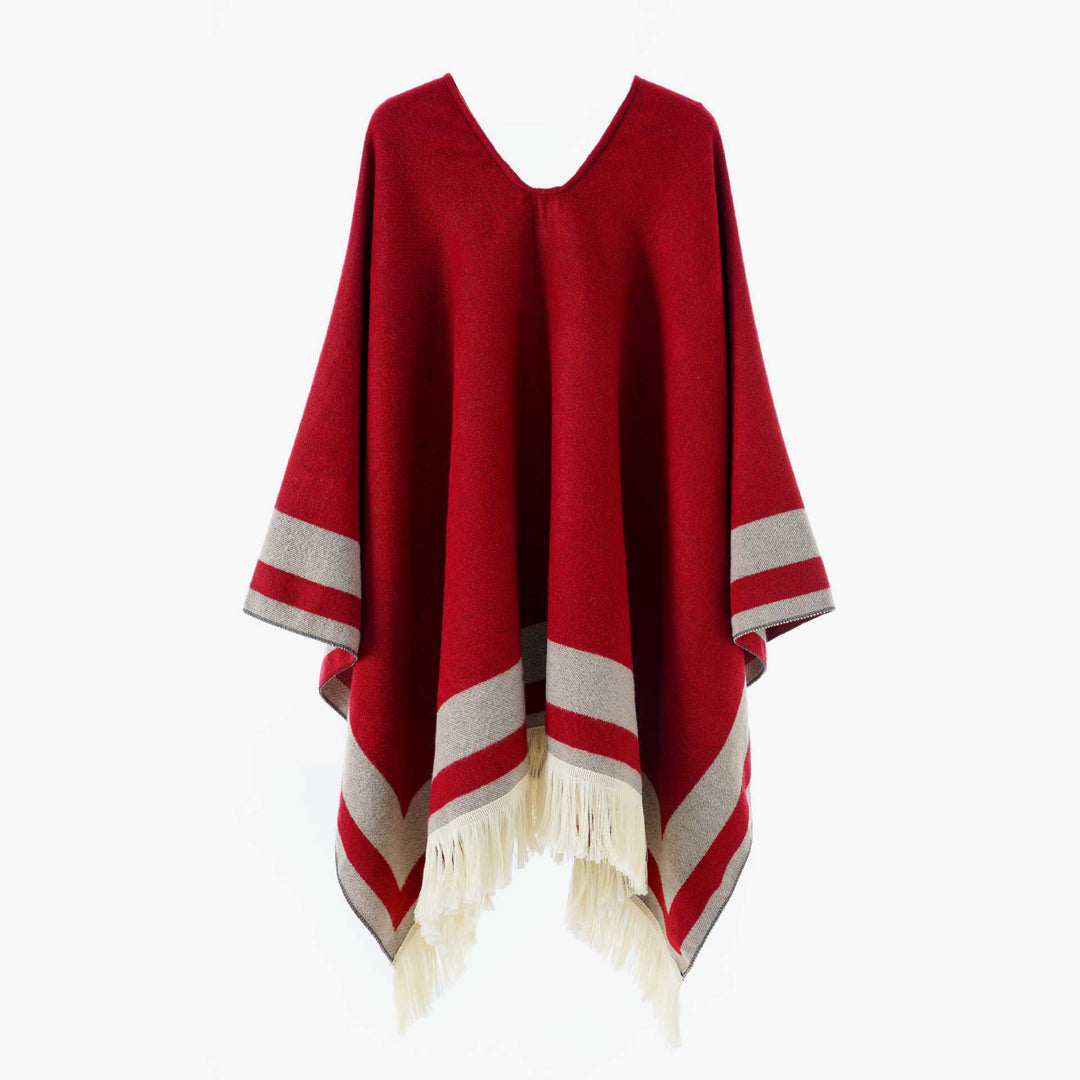 Women Oversize Poncho-Cape with V-neck and Fringe Hem Mune Fashion
