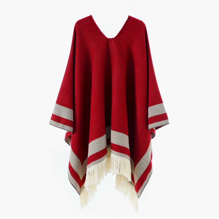 Women Oversize Poncho-Cape with V-neck and Fringe Hem Mune Fashion