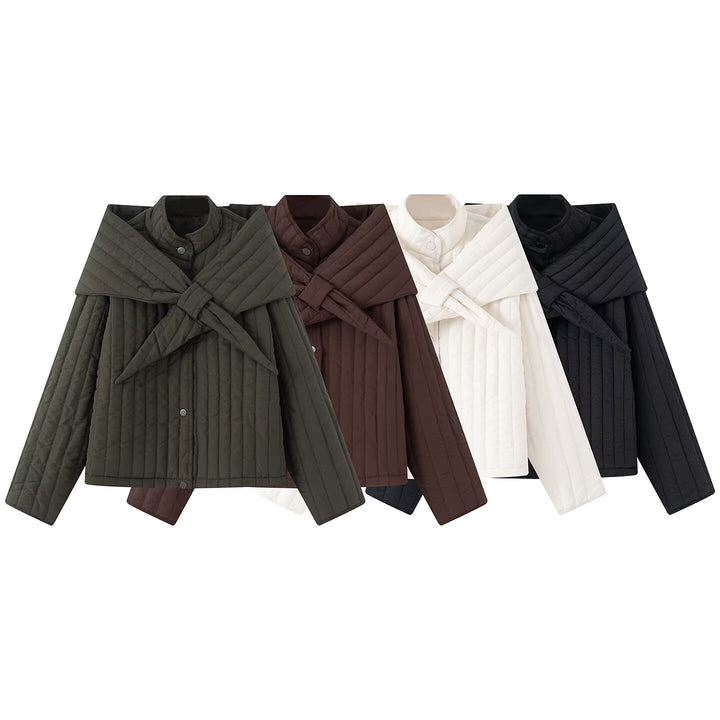 Women's quilted jacket with oversized wrap collar and snap button placket Mune Fashion