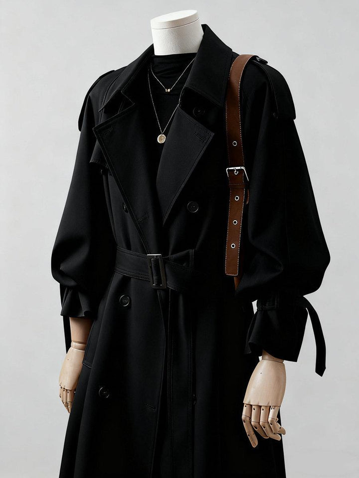 Women's trench coat with balloon sleeves, double-breasted cut and waist belt Mune Fashion