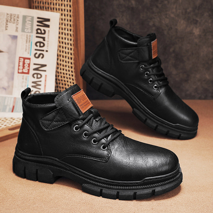 Men's Robust Platform Lace-Up Boots with Velcro Strap and Profiled Rubber Sole Mune Fashion