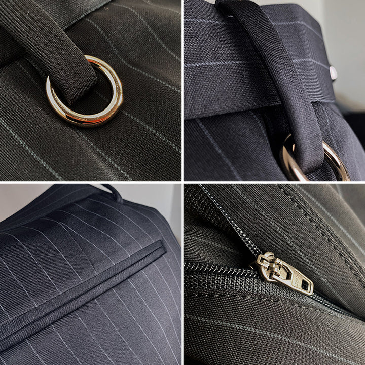 Men's slim-fit pinstripe suit trousers with elastic waistband and ring detail Mune Fashion