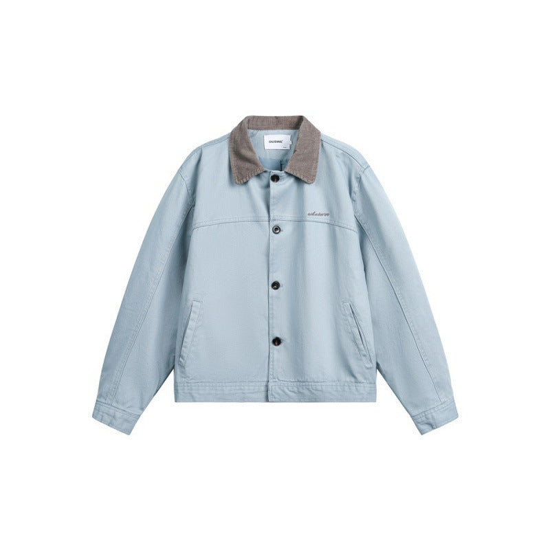Men's Boxy Canvas Jacket with Cord Collar and Concealed Button Placket Mune Fashion