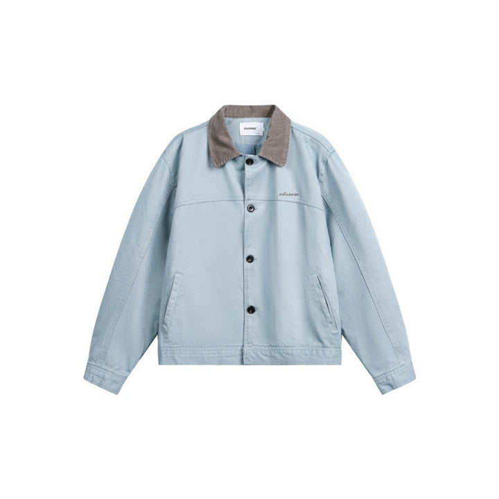 Men's Boxy Canvas Jacket with Cord Collar and Concealed Button Placket Mune Fashion