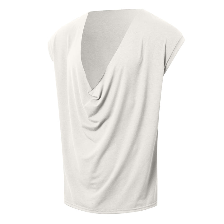 Women draped long top with deep waterfall back and drop shoulder Mune Fashion