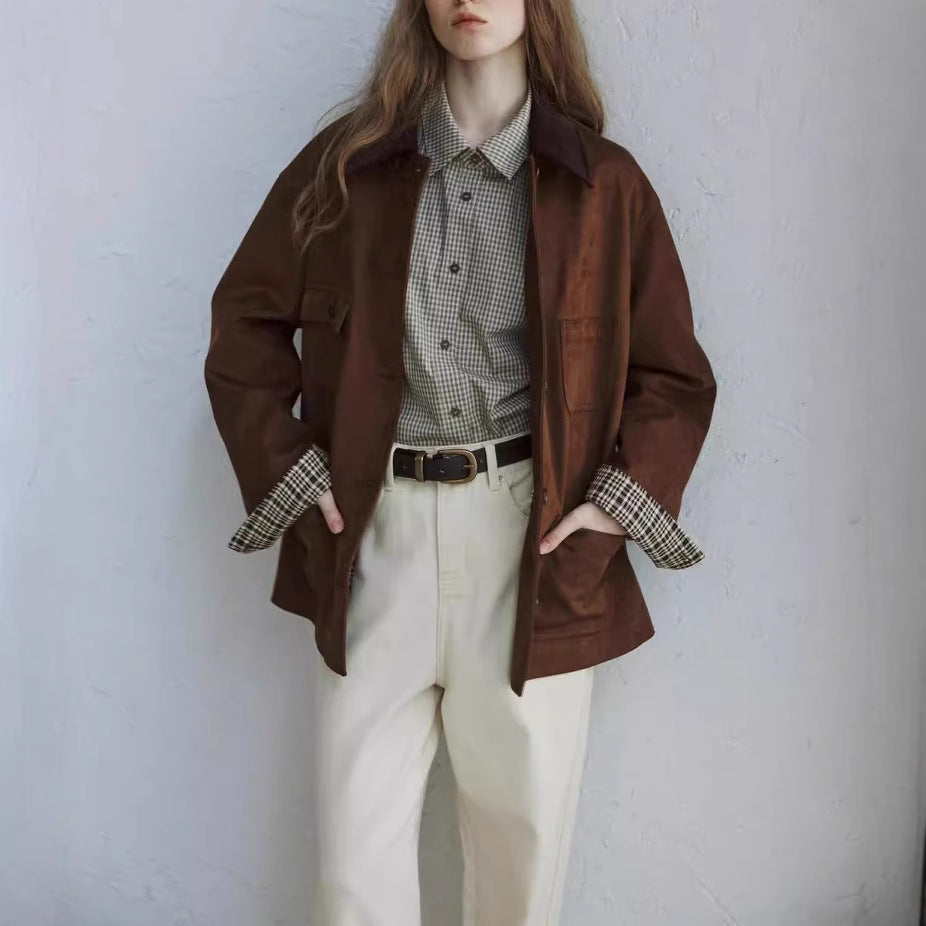 Women Elegant Suede Jacket Mune Fashion