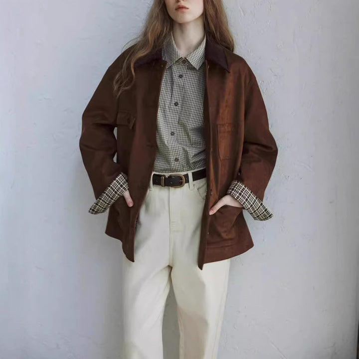 Women Elegant Suede Jacket Mune Fashion