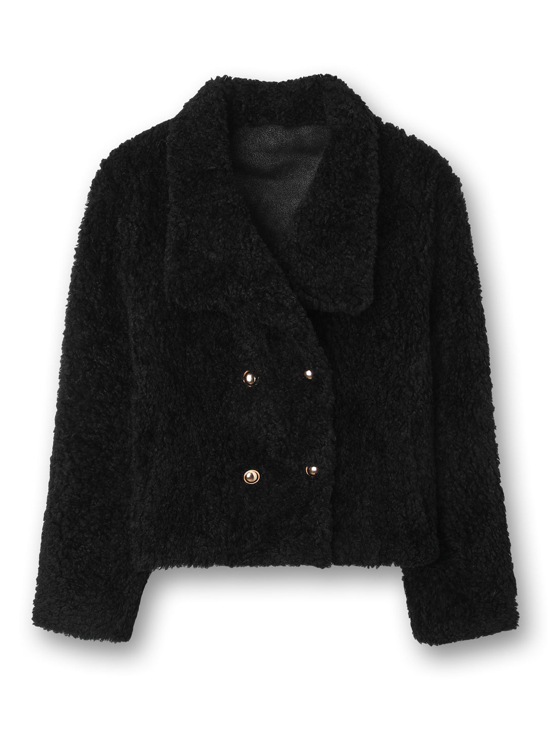 Women Short Cut Teddy Fur Jacket with Double Button Placket Mune Fashion