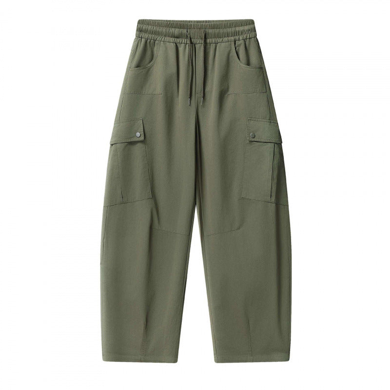 Unisex Loose Cargo Pants with Elastic Waistband, Drawstring and Patch Flap Pockets Mune Fashion