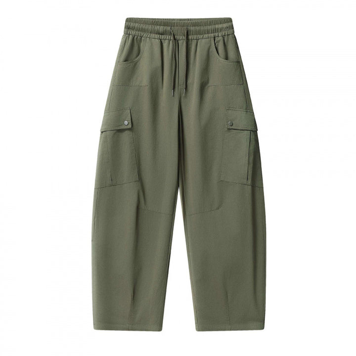 Unisex Loose Cargo Pants with Elastic Waistband, Drawstring and Patch Flap Pockets Mune Fashion