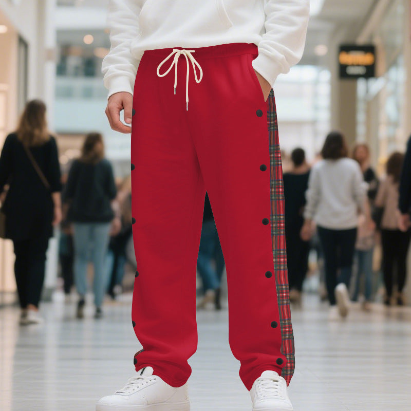 Men's oversized jogging pants with button placket and checkered side stripe Mune Fashion