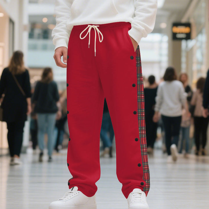 Men's oversized jogging pants with button placket and checkered side stripe Mune Fashion
