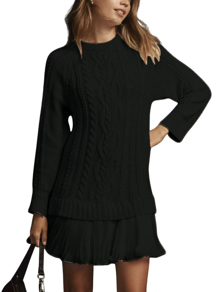 Women's cable knit sweater with tunic cut, cable pattern and ribbed cuffs Mune Fashion